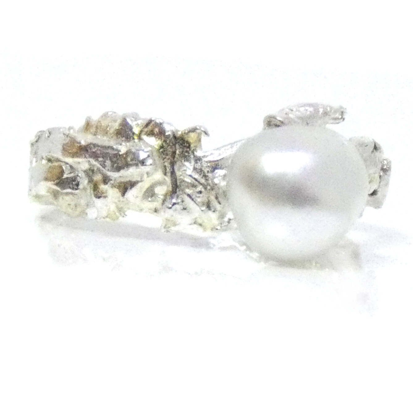 White South Sea Keishi Pearl, Fused Silver Ring